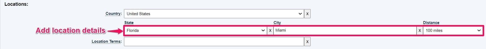 Location filter in clinicaltrial.gov