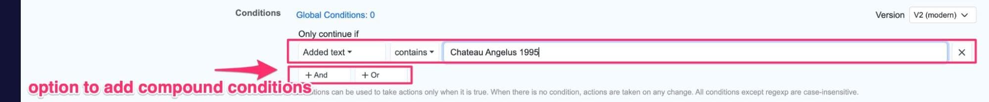 Setting a keyword condition to detect specific wine listings