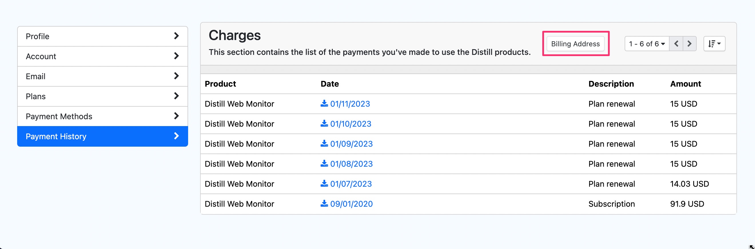 Button to navigate to the billing address