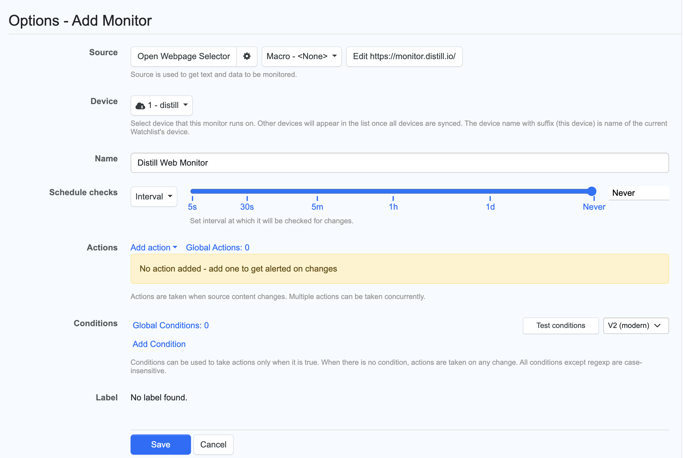 Edit Options page