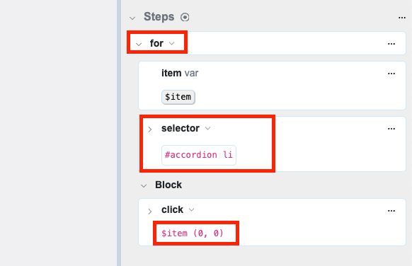 add for loop selector